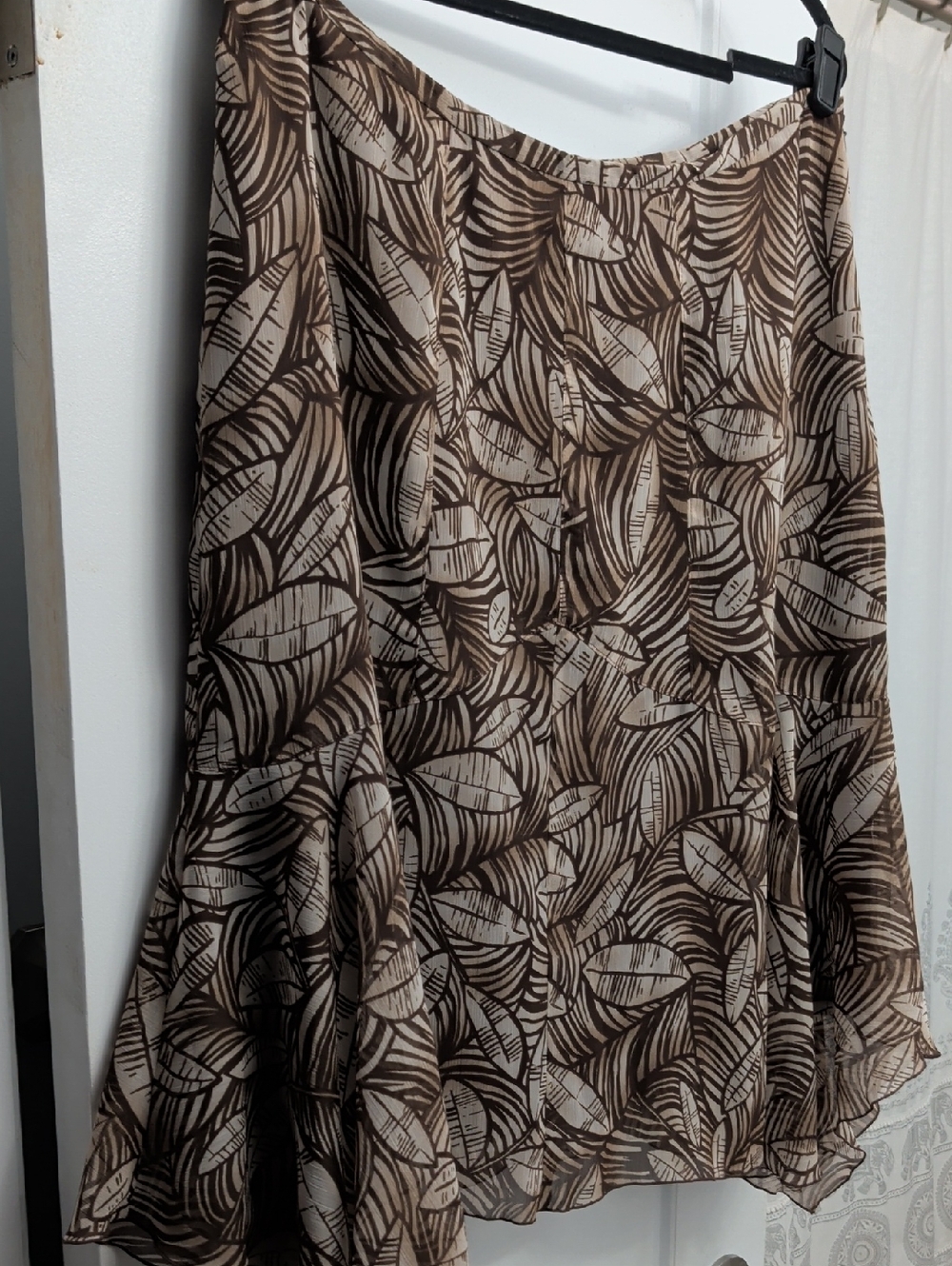 Worthington Brown and Cream Leaf-Print A-Line Skirt